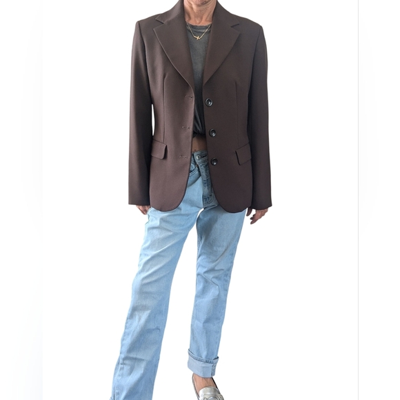 Sisley Italy Brown Blazer Women’s 42 Tailored 3 Button Classic Work Jacket - Picture 2 of 9